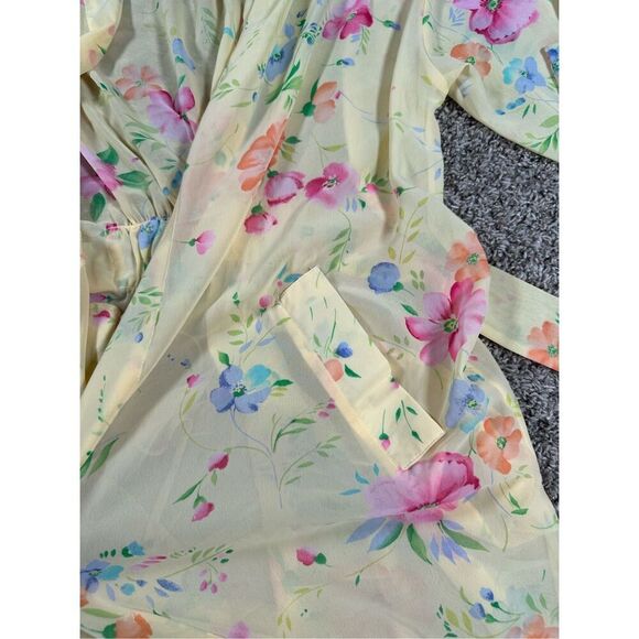 Vintage Victoria’s Secret Sheer Open Robe Yellow Floral Print Delicate Womens OS - Picture 9 of 11